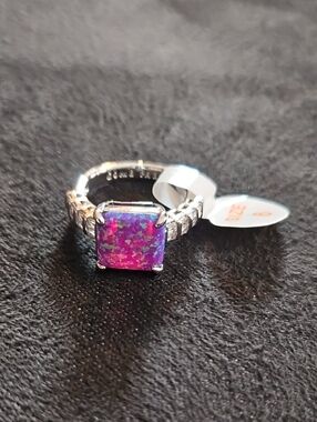 Silver Ring with Pink Purple Opal Square Stone
